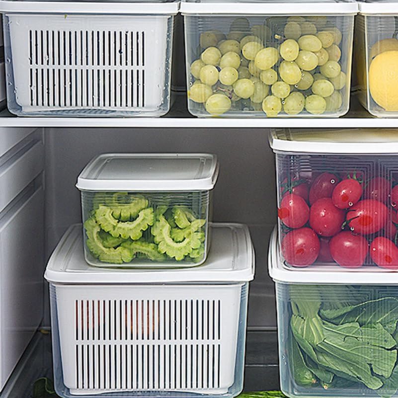 ABOOFAN Refrigerator Storage Box with Drain Basket Multi-Functional Food Storage Container for Fruits and Vegetables 7.08X5.11X3.34 Inches Kitchen Refrigerator Organizer