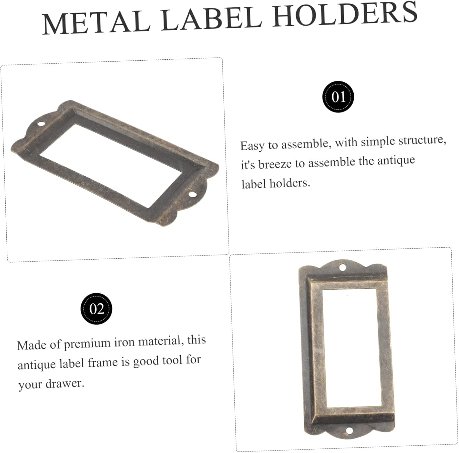 Holibanna 24pcs Antique Metal Label Holder Frames for Cabinets Easy to Assemble Label Holders Decorative Photo Frames for Albums and Crafts
