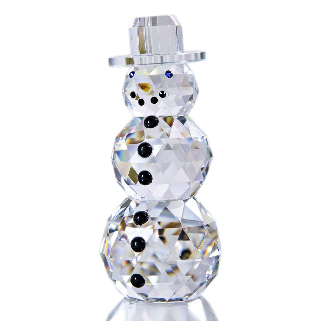 QFkris 4.4" Crystal Snowman Figurines Collectibles with Hat, Crystal Christmas Figurine, Table Decor Paperweight