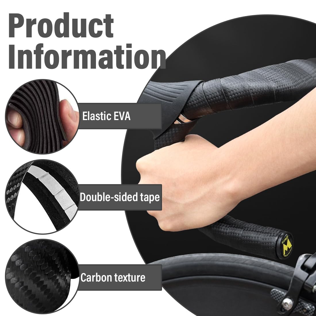2 Rotoli Nastro Manubrio Bici, PU Antiscivolo con Effetto Carbonio, Adesivo e Confortevole, per Bici da Corsa, Gravel e Mountain Bike