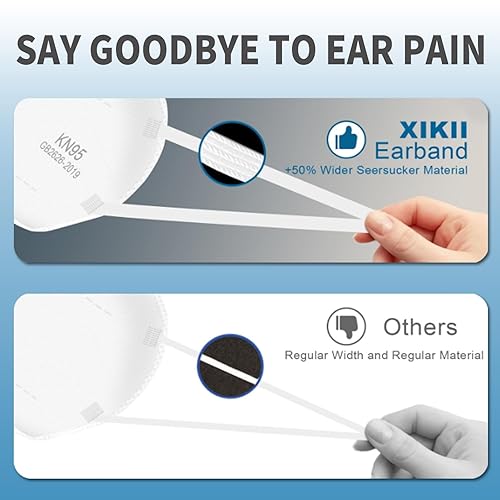 Miniatura 5 de XIKII Mascarillas KN95, paquete de 50 unidades, 5 capas, transpirables y con cintas elásticas para las orejas, máscaras N95 similares para adultos,