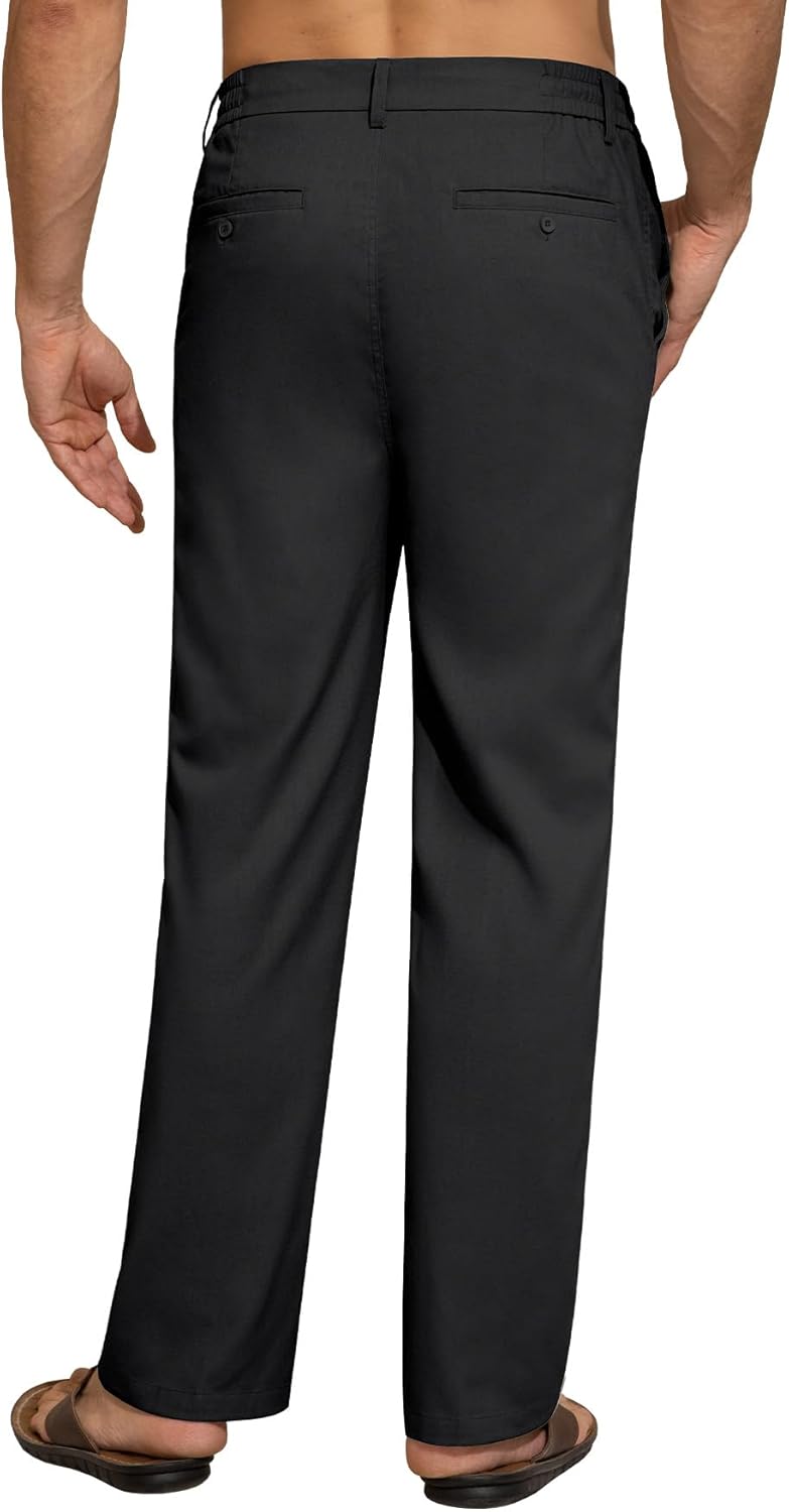 Mens Linen Pants Casual Linen Dress Pants Drawstring Summer Beach Lightweight Trousers with 4 Pockets - Image 2