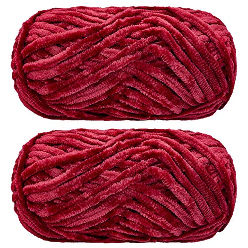 2 Pack Chenille Velvet Yarn Knitting Wool Thick Warm Crochet Knitting Yarns For Diy Hand-Knitted Fabric Art Bag Sweater Doll 200G #TOP18