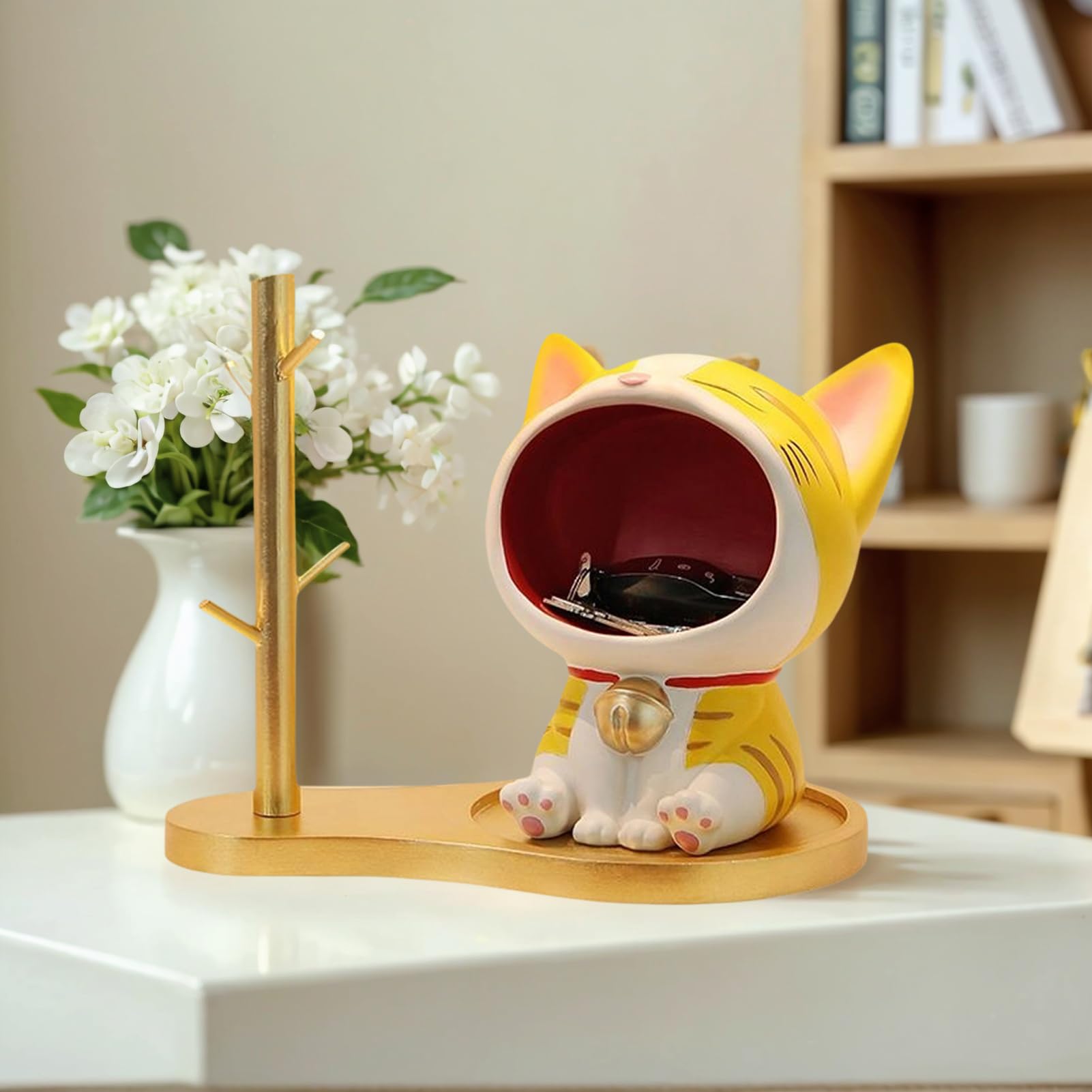 Bandeja Para Llaves De Entrada Figura De Gato De Pie Estatuilla Escultura | Bol Decorativo de Entrada Sala Dormitorio Gabinete Caramelos