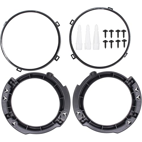 XtremeAmazing 7 Inch Headlight Mount Bracket with Round Headlamp Mounting Retaining Metal Ring Replacement for Wrangler JK 2007-2017 Black Front Left and Right Pair