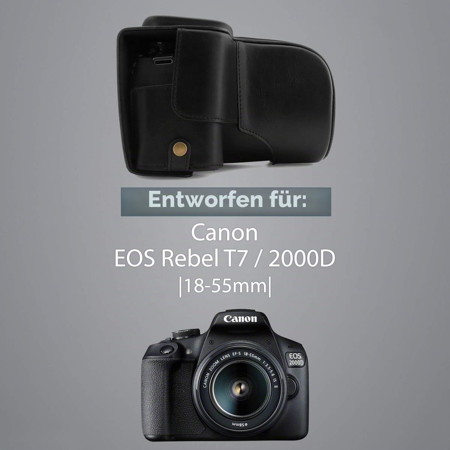 MegaGear MG1607 Canon EOS 2000D (18-55mm) Ever Ready Leder Kamera-Case mit Trageriemen - Schwarz – Bild 6