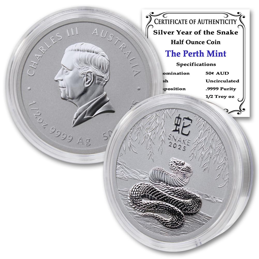 2025 P 1/2 oz Silver Australian Lunar Series III Year of the Snake Coin Brilliant Uncirculated (in Capsule) with Certificate of Authenticity ¢50 Seller BU
