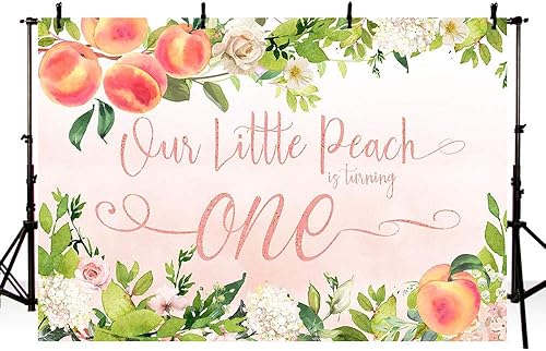 MEHOFOND Sweet Little Peach Girl - Fondo para fotos de fiesta de cumpleaños, color rosa, floral, vegetación, feliz primer cumpleaños, fondos de
