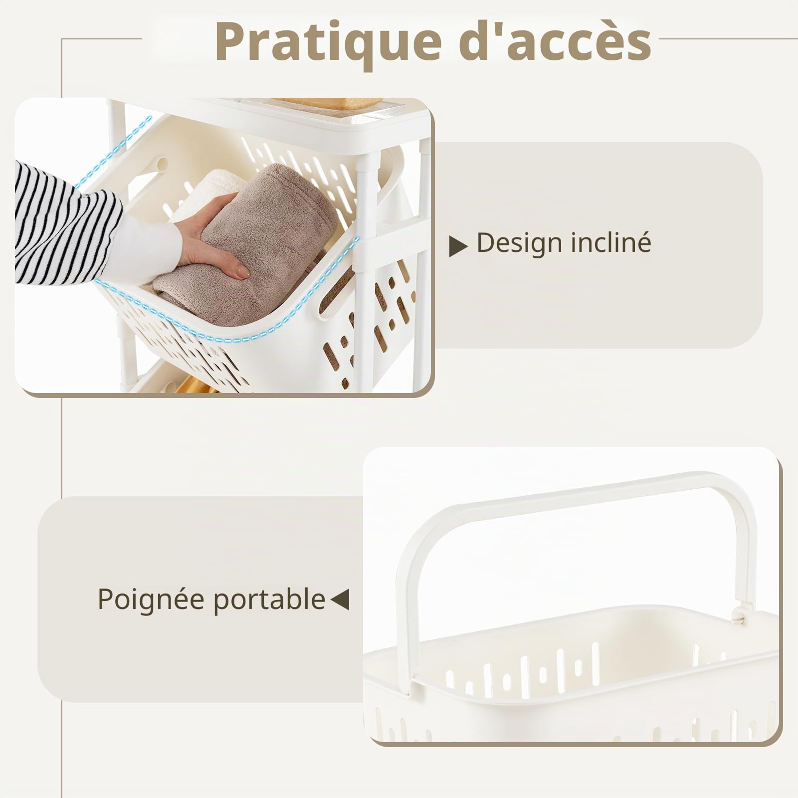COSTWAY Panier Linge Sale 3 Compartiment, Bac à Linge à Roulettes Verrouillables, Meuble Linge Sale, Panier a Linge Amovible avec Poignée pour Salle de Bain, Buanderie, 40 x 30 x 112 cm