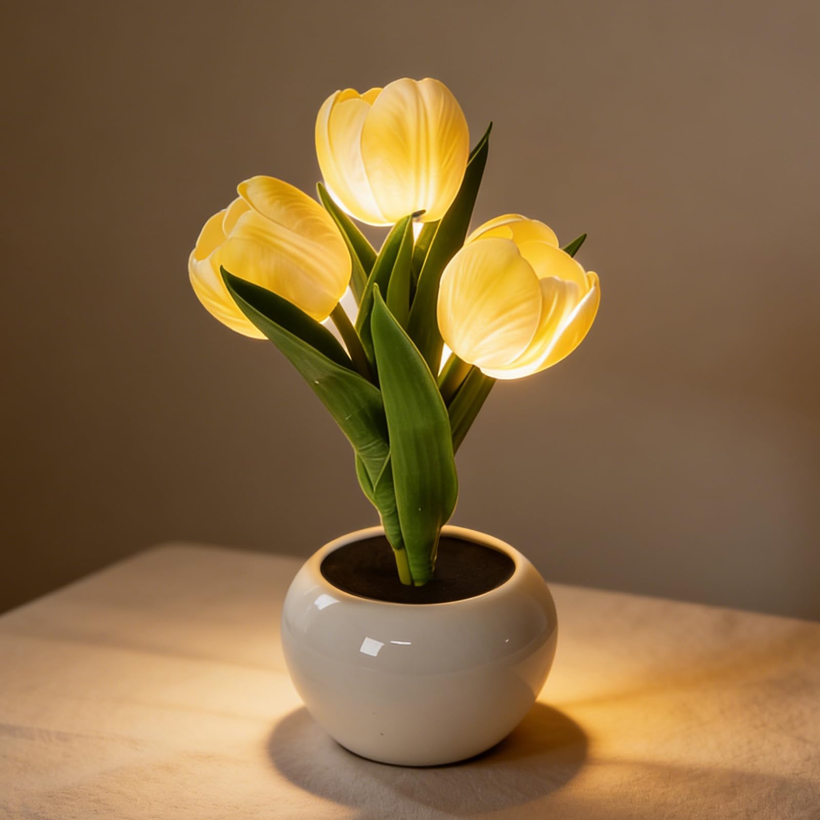 ANBET 3 Flower Tulip Lamp, Tulips Night Light, Flower Tulips Table Lamp, Decorative Home Accent Lighting, Mother's Day Christmas Birthday Thanksgiving Gift for Women Girlfriend Grandma-Yellow