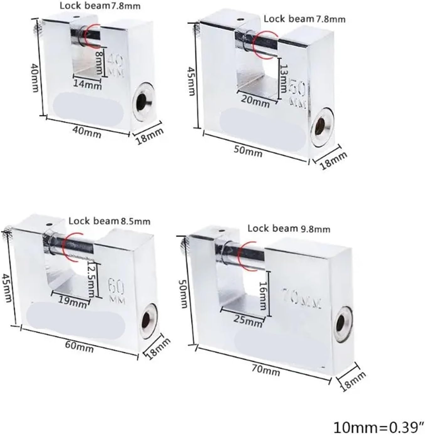 Cross Beam Blade Rectangular Lock Padlock 1Pcs(60MM)
