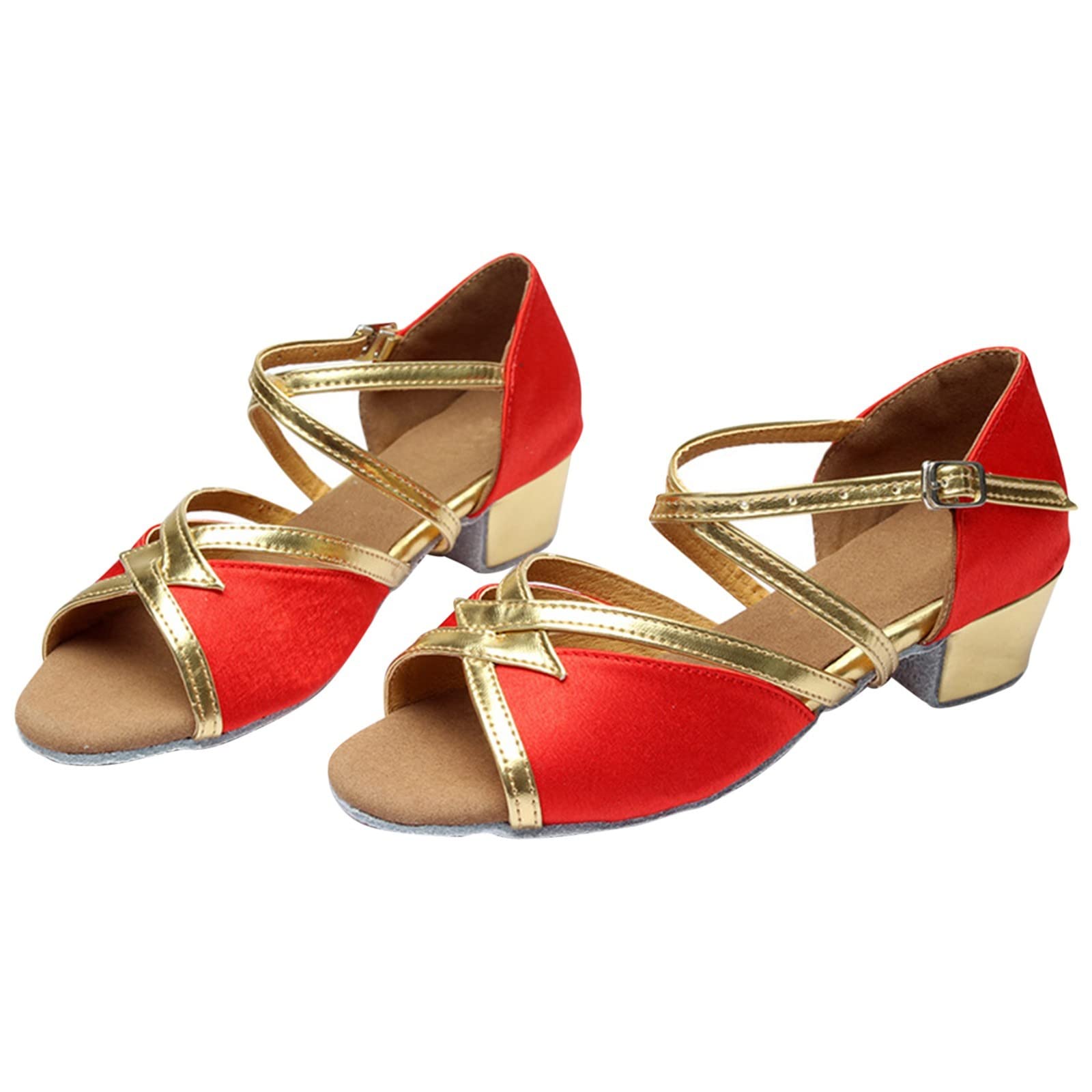 Children's Latin Dance Shoes Indoor Soft Soled Flat Heel Sequins Dance Shoes Satin Indoor Dance Flip Flops Kids Bulk (Red, 11.5 Little Child)