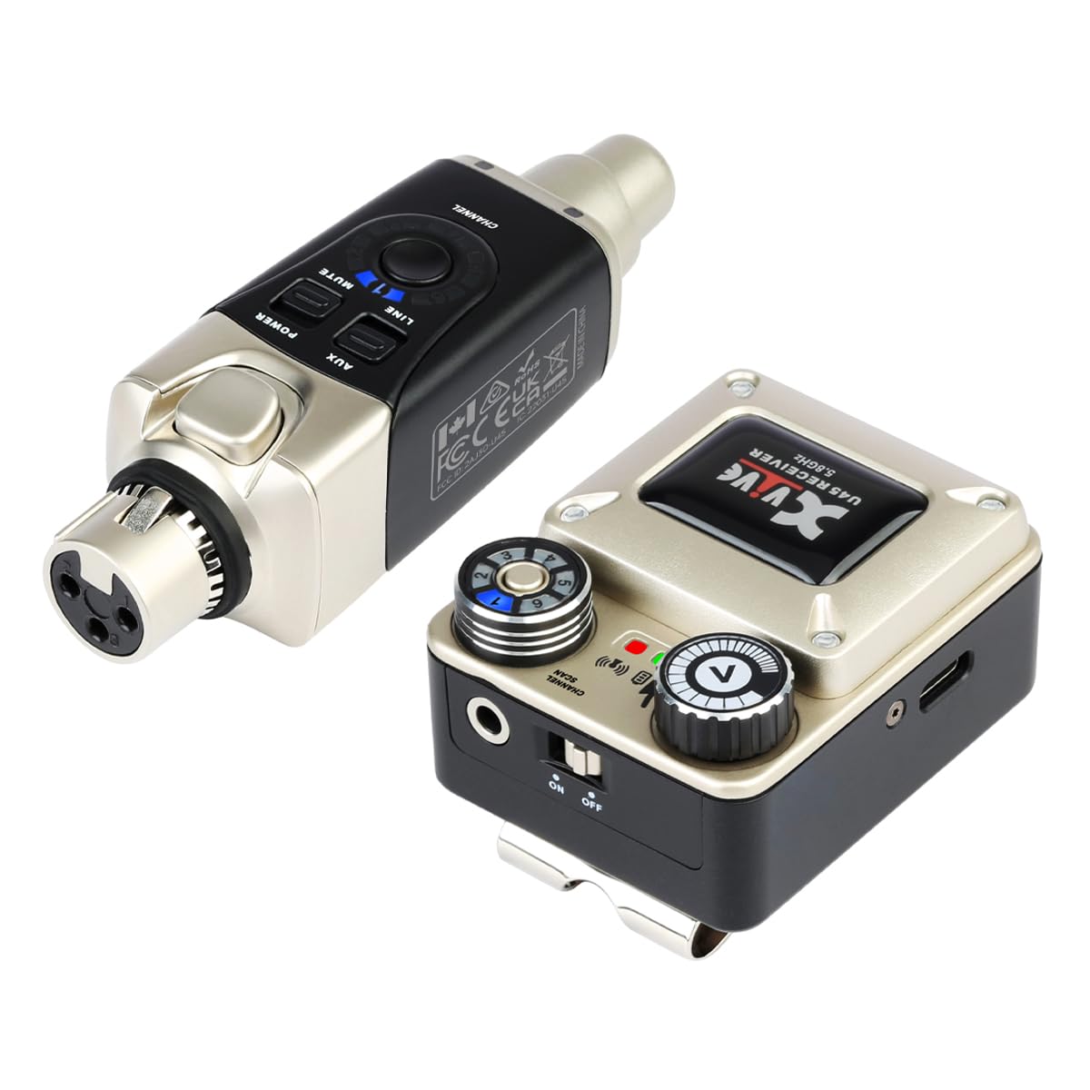 Xvive - U45 IN-EAR MONITOR - Sistema di monitoraggio in-ear wireless 5.8ghz trasmettitore e ricevitore bodypack per studio, prove con la band, esibizioni dal vivo, modalità di scansione dei canali