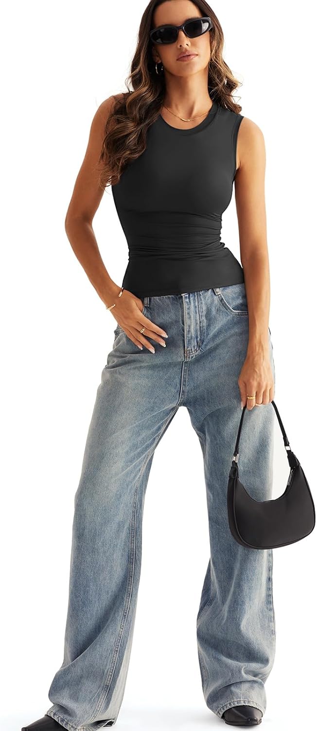 Womens Double Lined Racerback Tank Tops Sleeveless High Neck Fitted Basic Shirts - Image 7