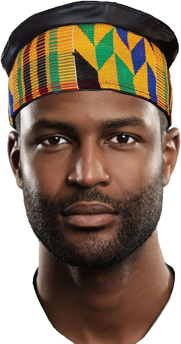 Dupsie'sAkwaaba African Hand Woven Kente Kufi Hat with Faux Leather