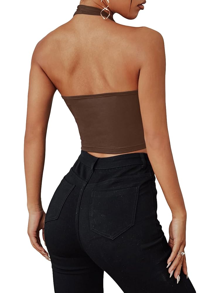 Amazon.com: MakeMeChic Women's Y2k Halter Tops Tie Front