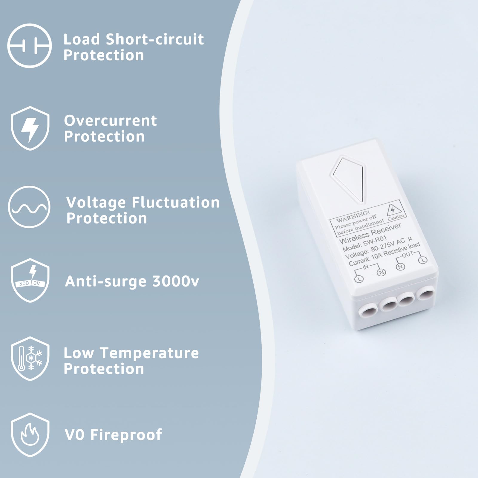 Nineleaf 6Stück Drahtloser Lichtschalter,Wandlichtschalter abnehmbar,drahtloses Lichtpaneel,für LED-Leuchten,Deckenleuchten und Lampen,Ventilatoren,IP66 wasserdicht,Arbeit mit Empfänger (nur Schalter)