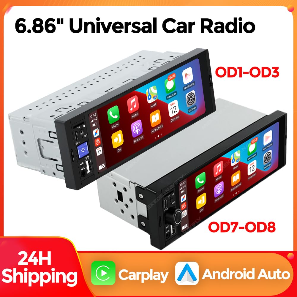 6.86 Inch 1Din Carplay Auto Car Radio Multimedia Video MP5 Player With BT FM USB Type-C Autoradio(OD8 wireless CP AA)