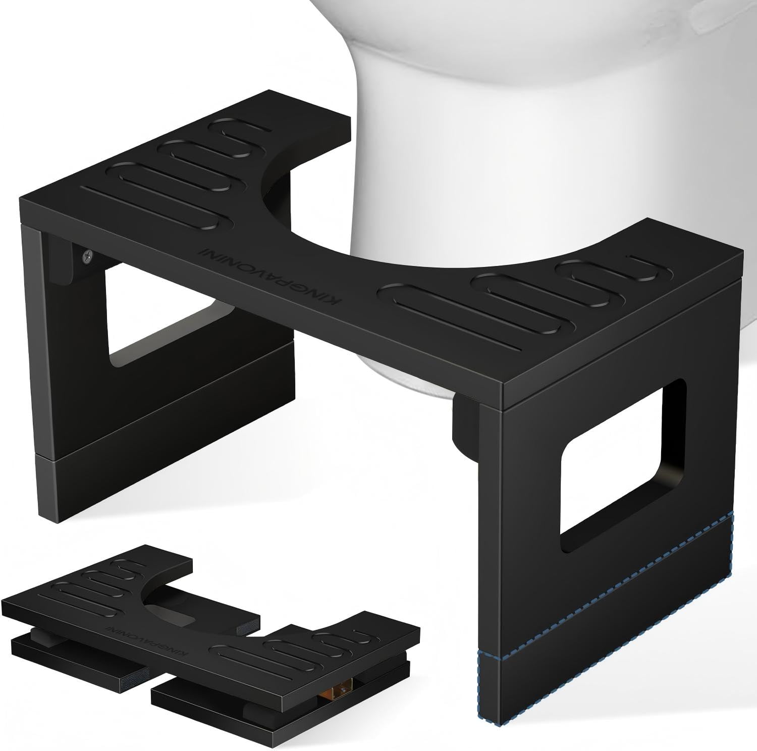 KingPavonini Bamboo Toilet Stool Squat 7in &amp; 9in Adjustable Height, Black