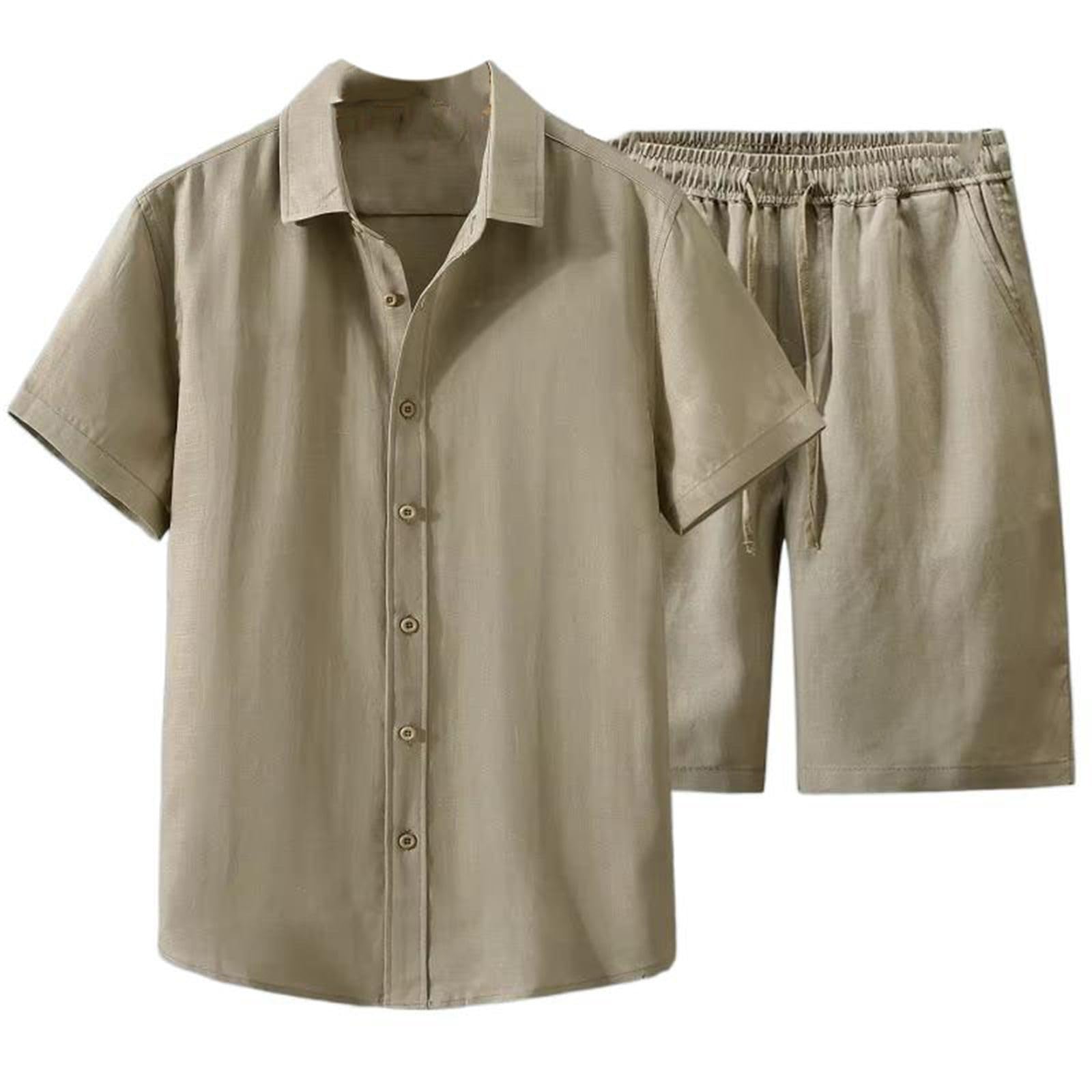 Set da uomo casual traspirante, camicia a maniche corte e pantaloncini estate