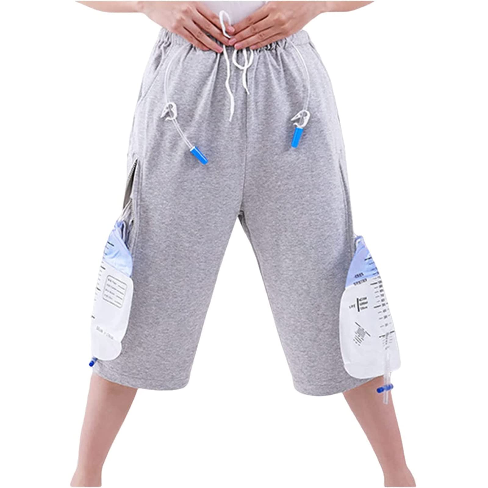 Pantaloni corti per sacca da gamba per catetere, pantaloni per sacca per urina con doppie tasche, contiene sacche da gamba da 2000 ml, compatibili con nefrostomia, cateteri sovrapubici e biliari
