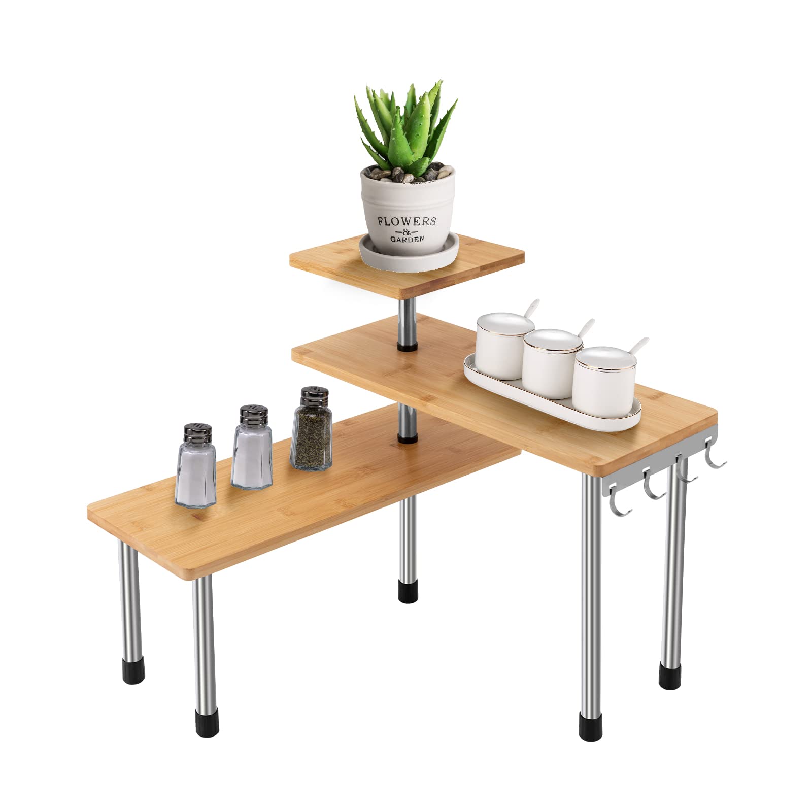 Gdskr Chrome 3 Tier Countertop Organizer, Orner Shelf Unit Kitchen Counter Shelving Organiser, Wooden Moveable Corner Shelf Organizer, For Kitchen Bathroo Coffee Area Cabinet Desk