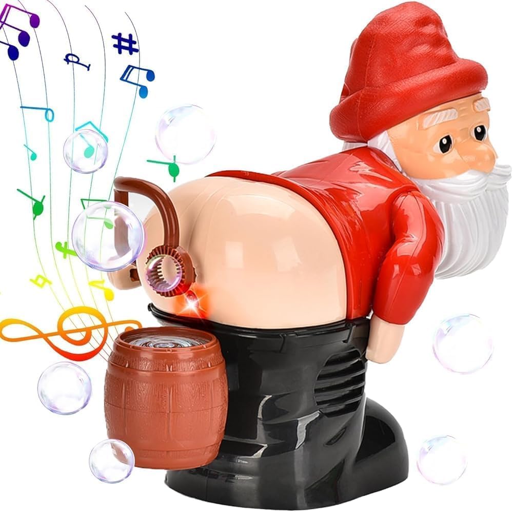 Santa Fart Bubble Machine for Kids, Fully-Automatic Water Bubble Toys with Light and Music, Soap Fart Bubble Machine Funny Gift for Christmas Outdoor Garden Party (Red)