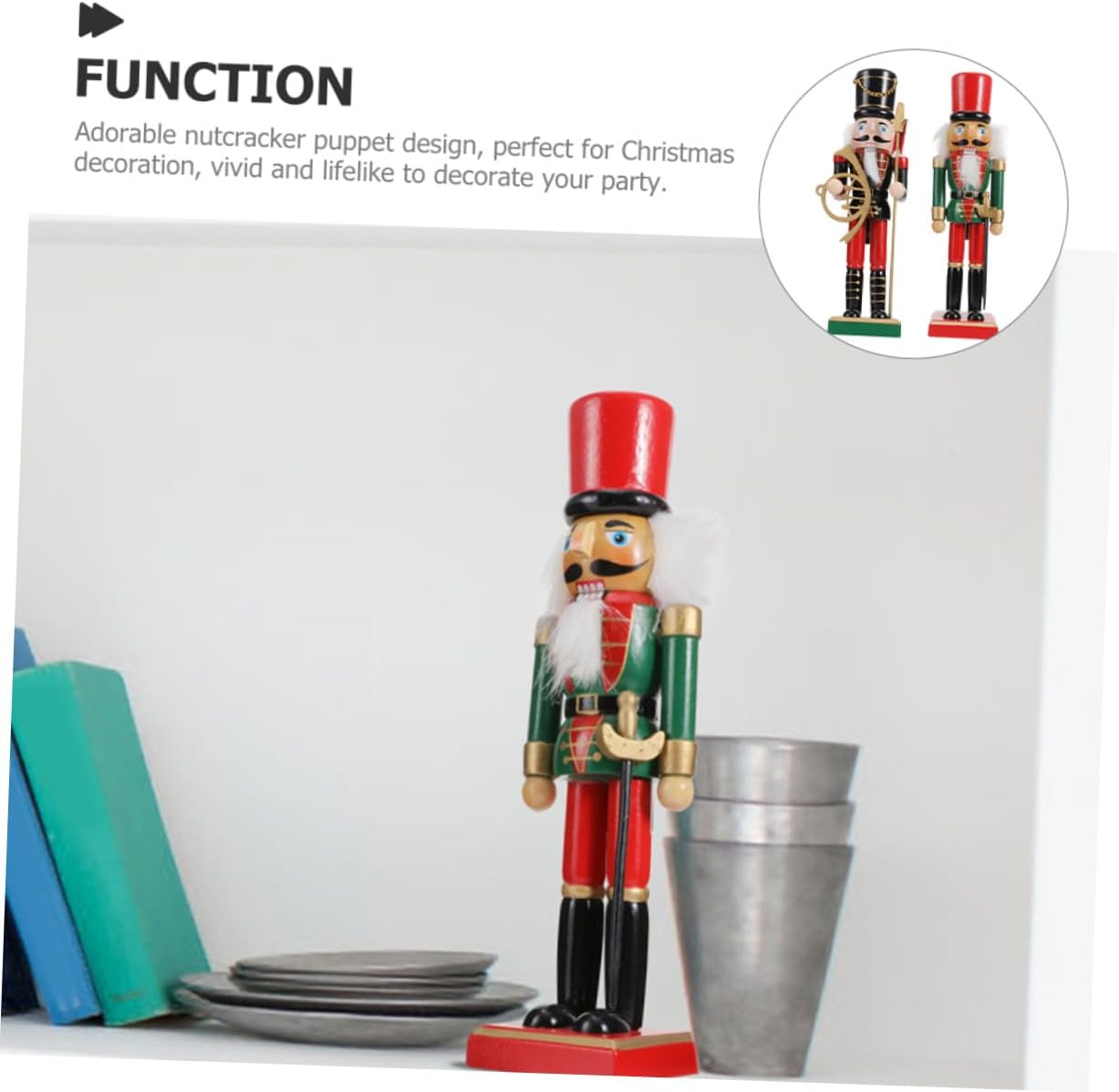 2pcs Wooden Christmas Nutcracker Figurines Decorative Xmas Nutcracker Ornaments Black and Green Painted Holiday Home Décor Set