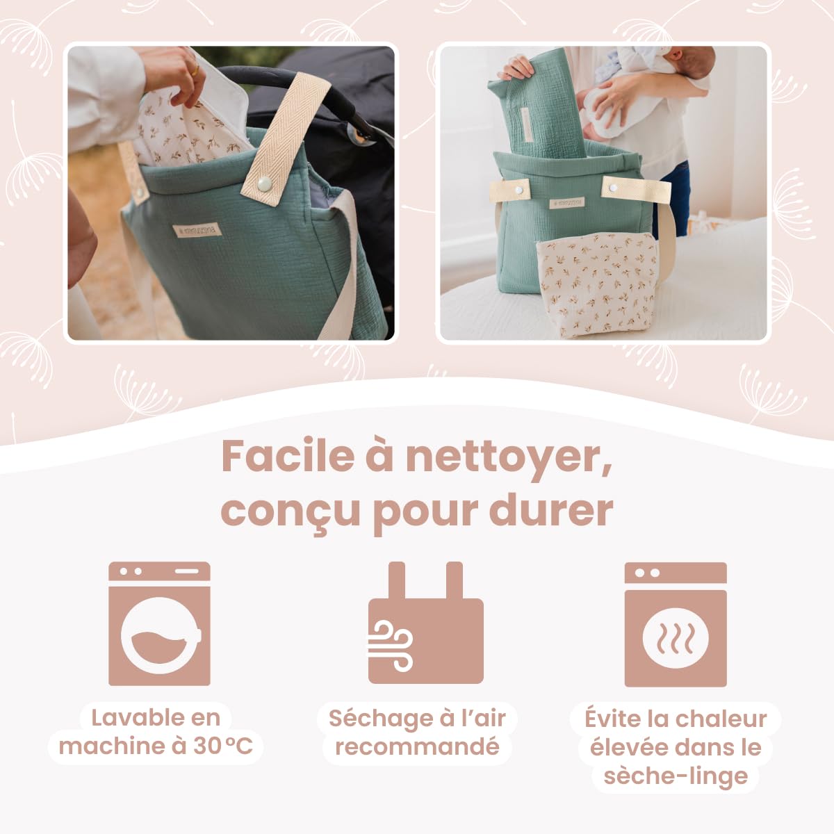 MIMUSELINA | Sac à Langer Bébé pour poussette | Grand bagage avec Grande Capacité et Plusieurs Compartiments | Sac Bébé Maternite Élégant et Pratique | Fait en Espagne