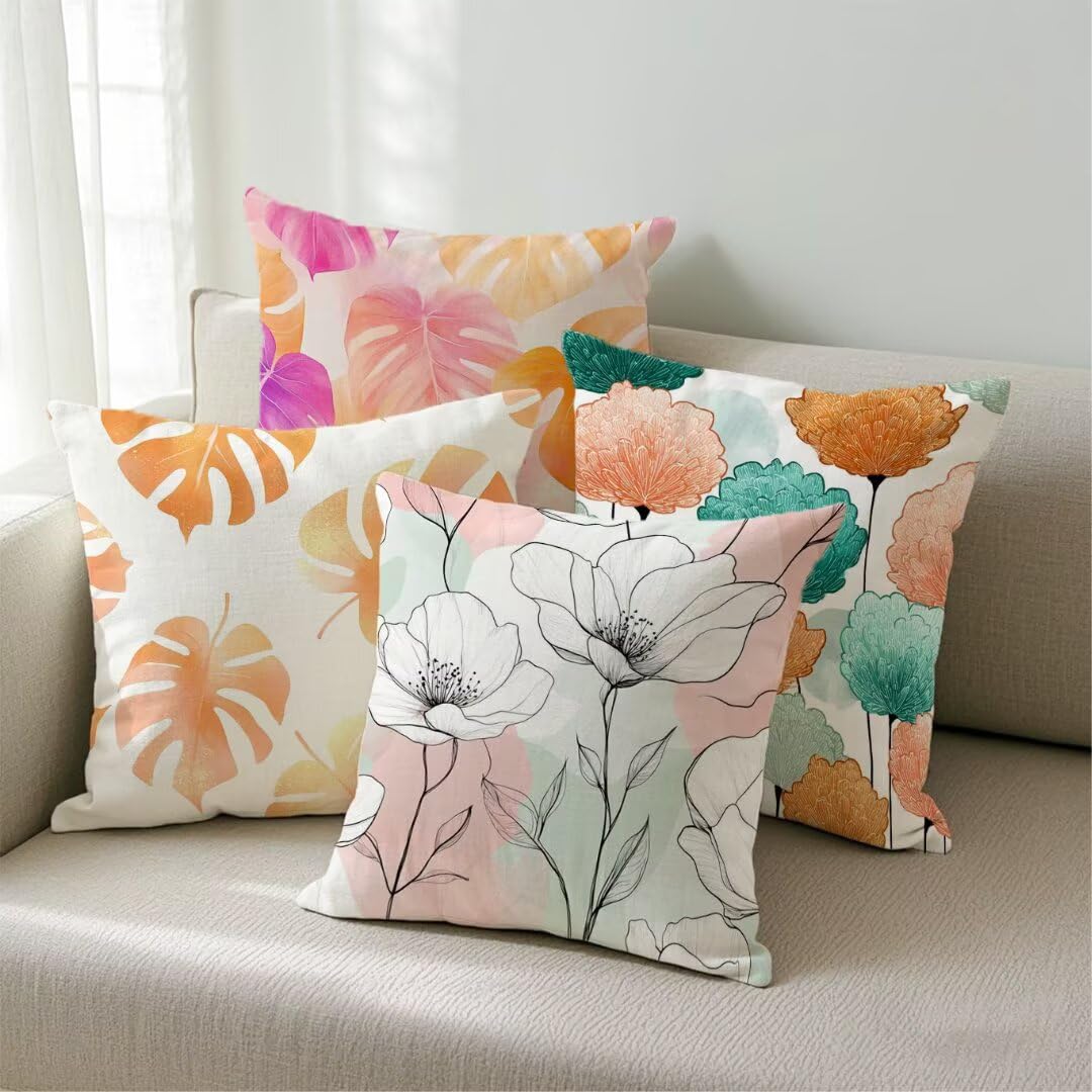 Housse de coussin 35x35 aquarelle en lin imperméable pour canapé de salon