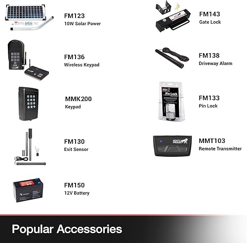 Miniatura 5 de Mighty Mule MM271 - Listo para energía solar automática, viene con control remoto para abridor de puerta y más, hasta 12 pies de largo o 300 libras,