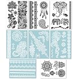 Hakuna 8 Sheets Temporary Tattoos - Over 40+ Henna Designs, Black&White Lace Style Body Art Stickers