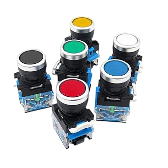 6pcs 22mm LA38 Flat Head Push Button Switch 1NO 1NC Momentary Push Button Switches LA38-11 6Colors Normal Open+Normal Closed Color Yellow, Size Self Reset Type