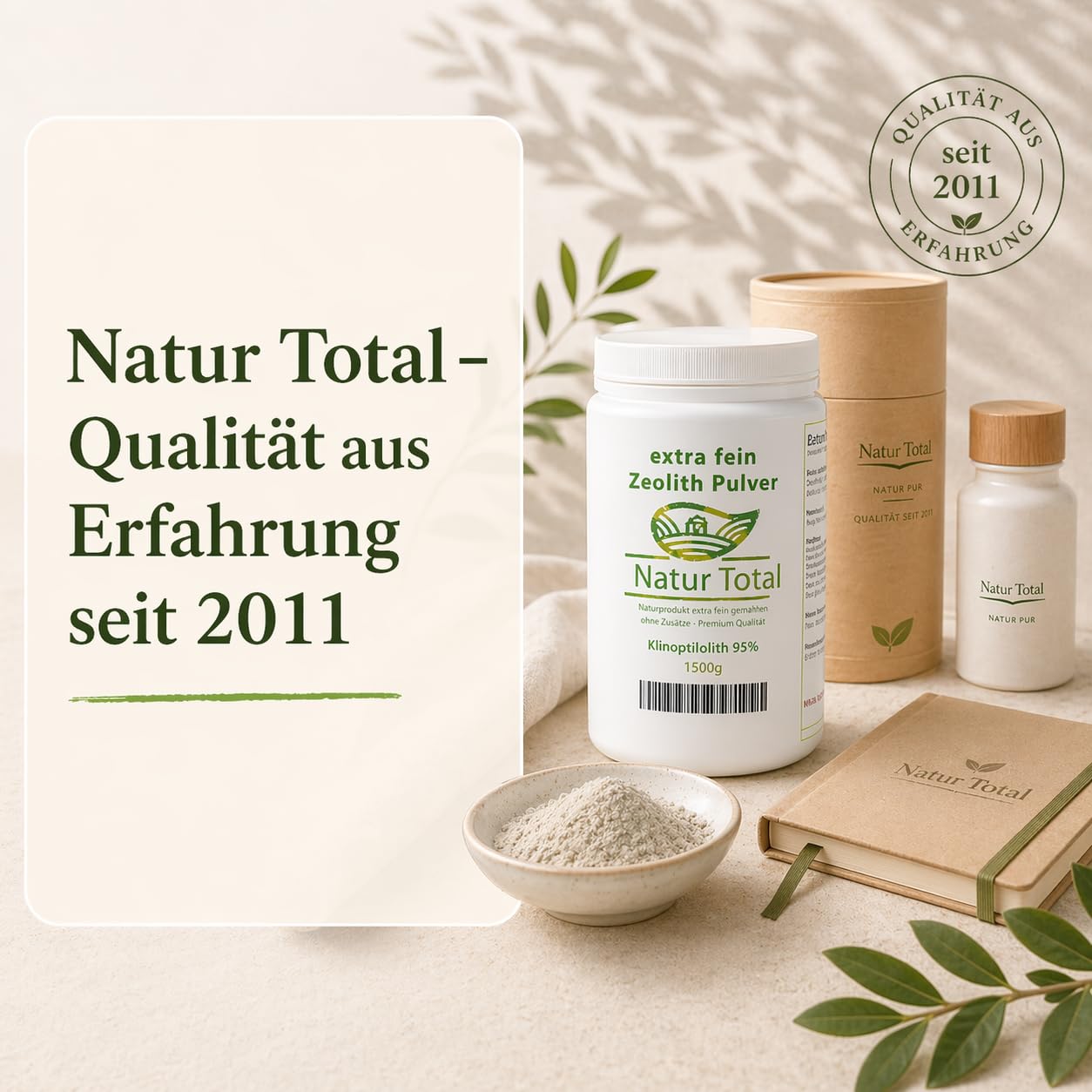 Natur Total Zeolith Pulver 1500g für Pferde, Hunde & Katzen – 93% Klinoptilolith, mikrofein mikronisiert – Futterzusatz schadstoffgeprüft – EU-Zulassung E567/E568