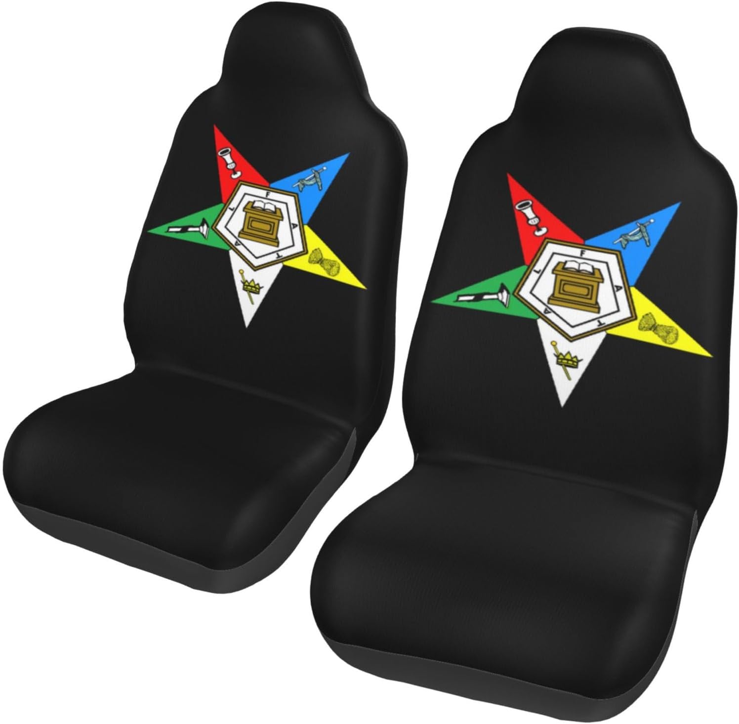 LIETEX Order of Eastern Star Universal 3D Printing Car Seat Cover Elastic Front Seat Covers Black for Cars SUV Truck (2 Pcs)