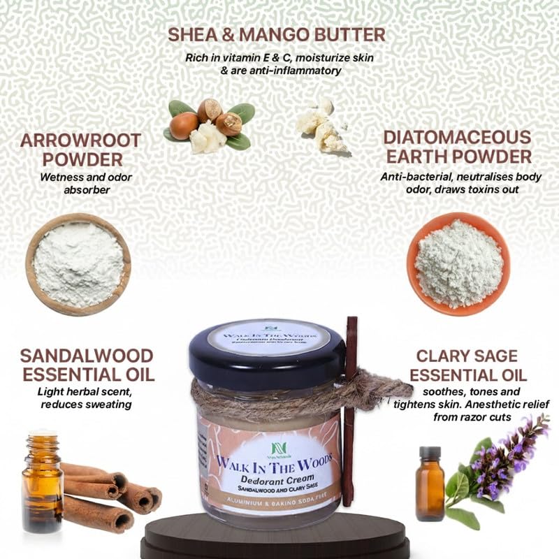 Image of Walk in the Woods Deodorant Cream | Deo for Men, Deo for Women, Deodorant Cream with Sandalwood and Lavender | Free from Aluminium and Baking Soda (30 g, Pack of 1)
