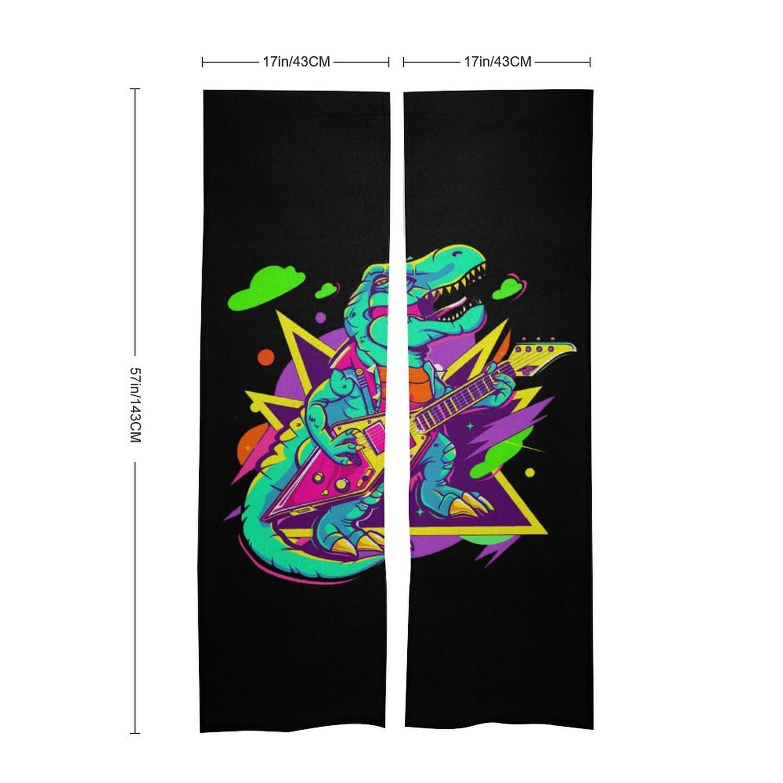 Rock Dinosaur Guitar Noren Doorway Split Shower Curtain Long Type Window Treatment for Privacy Partition Divider