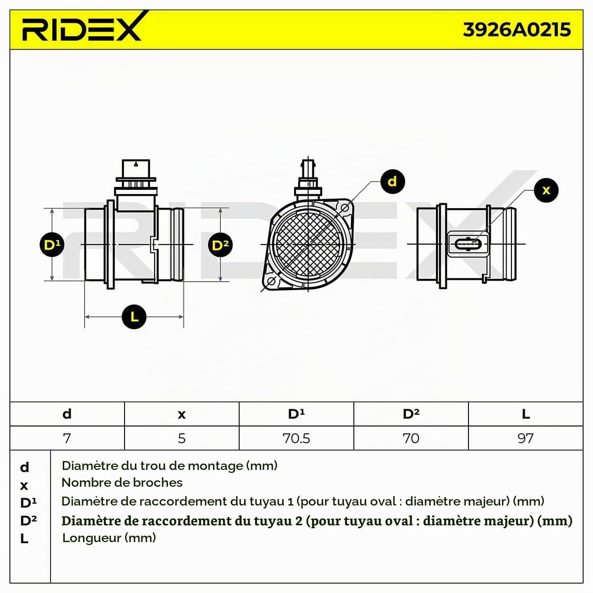 RIDEX 3926A0215 Débitmètre d'air Compatible avec HYUNDAI Tucson TL, TLE