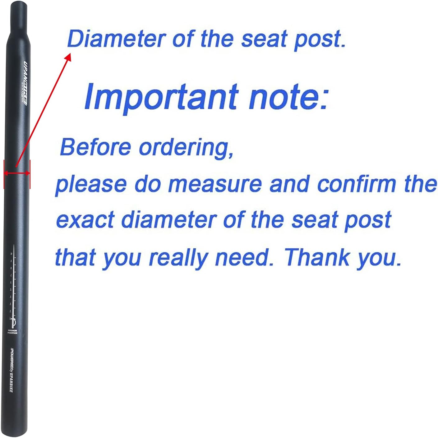 UPANBIKE Bike Seatpost Aluminum Alloy Extra Long 530mm φ31.8mm | Seat Post For BMX Electric Bike and Folding Bike,Durable