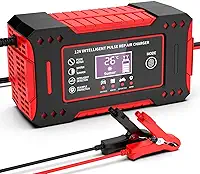 Carregador Inteligente de Bateria 12V com Reparo por Pulso, Tela LCD, Proteções Automáticas – Para Carros, Motos e Veículos 12V, Compacto e Seguro