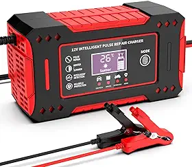 Carregador Inteligente de Bateria 12V com Reparo por Pulso, Tela LCD, Proteções Automáticas – Para Carros, Motos e Veículos 12V, Compacto e Seguro