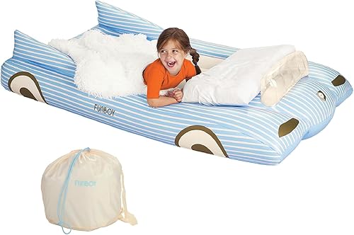 FUNBOY Cama y colchón inflable de viaje azul para niños. Perfecto para fiestas de pijamas. Incluye bolsa de almacenamiento, tamaño individual