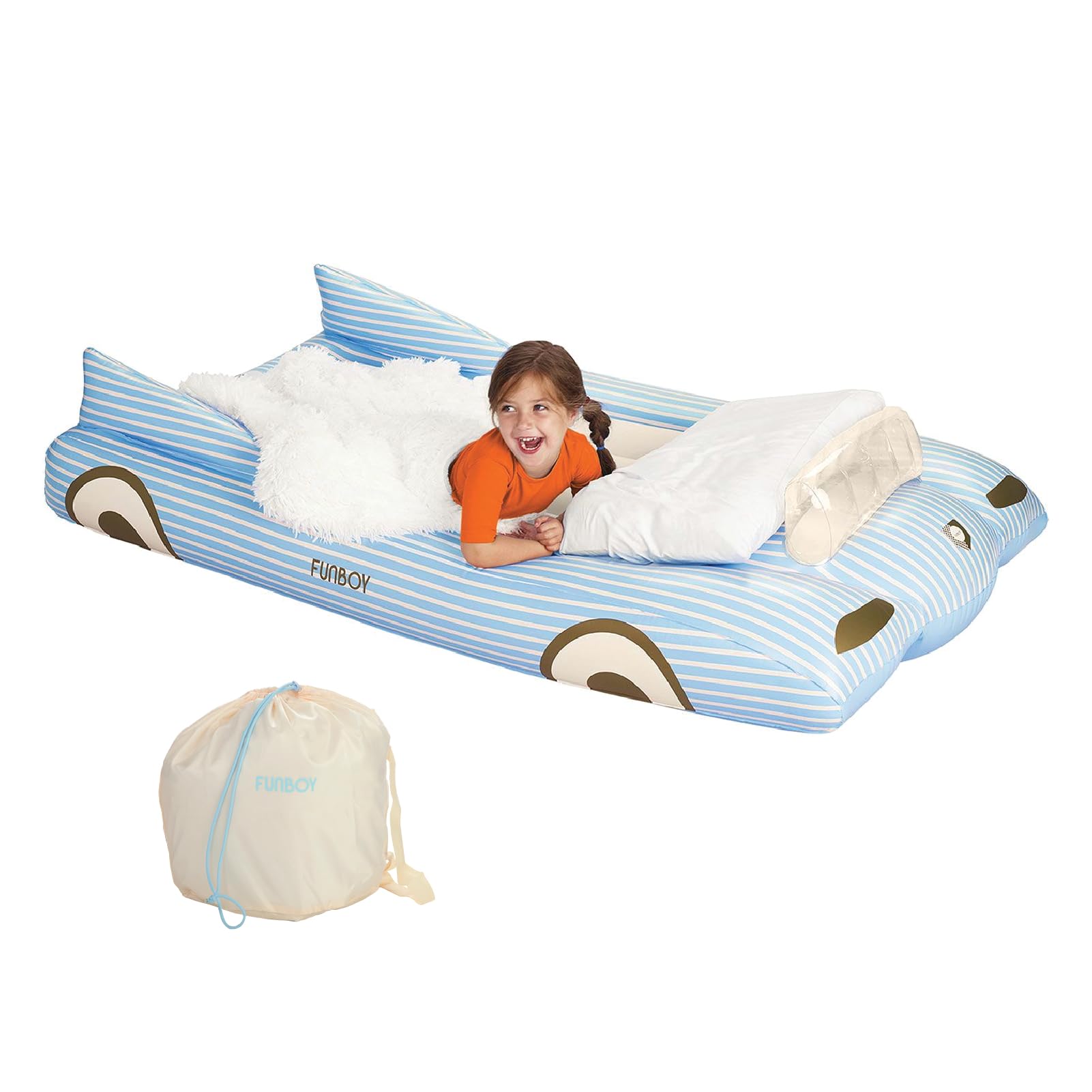 FUNBOY Kids Blue Inflatable Travel Bed & Mattress. Perfect for Sleepovers. Includes Carrying Case Storage Bag, Twin