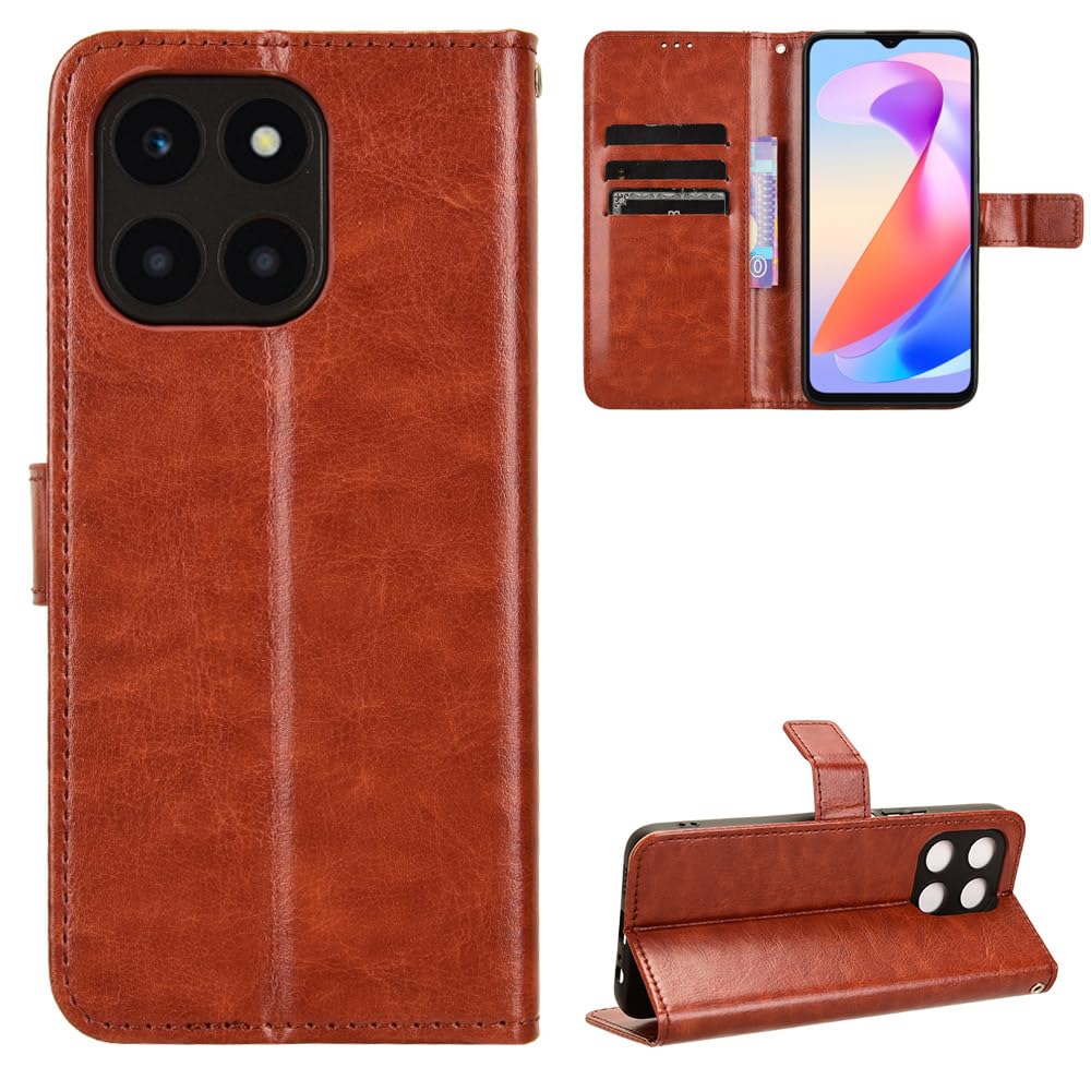 Kukoufey Compatible with Honor X6a 4G Leather Case,Flip Leather Wallet Cover Compatible with Honor X6a 4G WDY-LX1 WDY-LX2 WDY-LX3 Case Brown