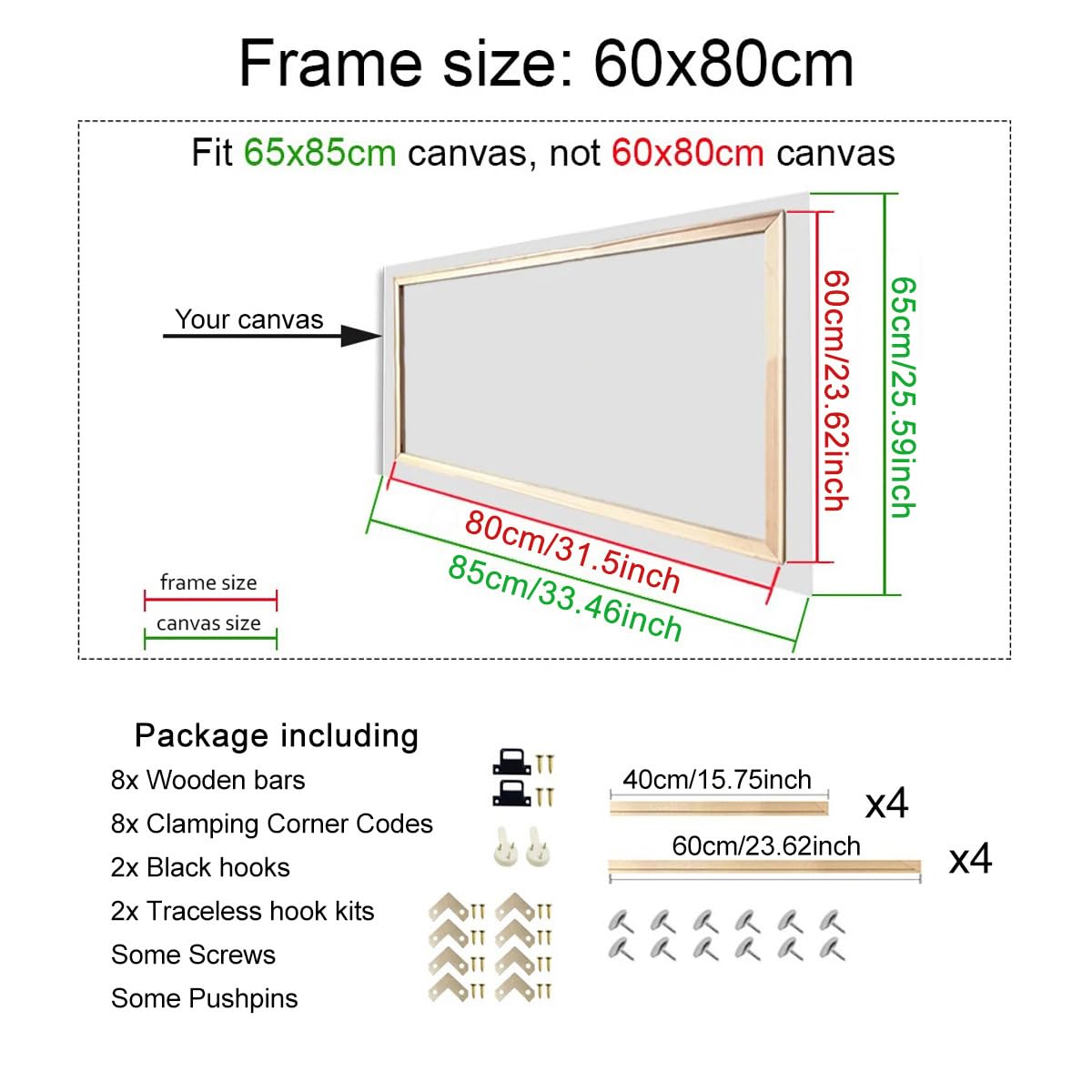 60 x 80 cm DIY płócienne blejtry, drewniany zestaw ramek artystycznych do malowania olejnego, malowania według numerów, ściegu haftu i sztuki igłowej