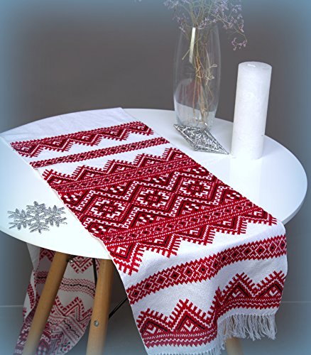 Rushnichok 200x30cm Ukrainian RUSHNYK Hand Embroidered Satin Stith Towel Red Black Slavic Wedding Decor