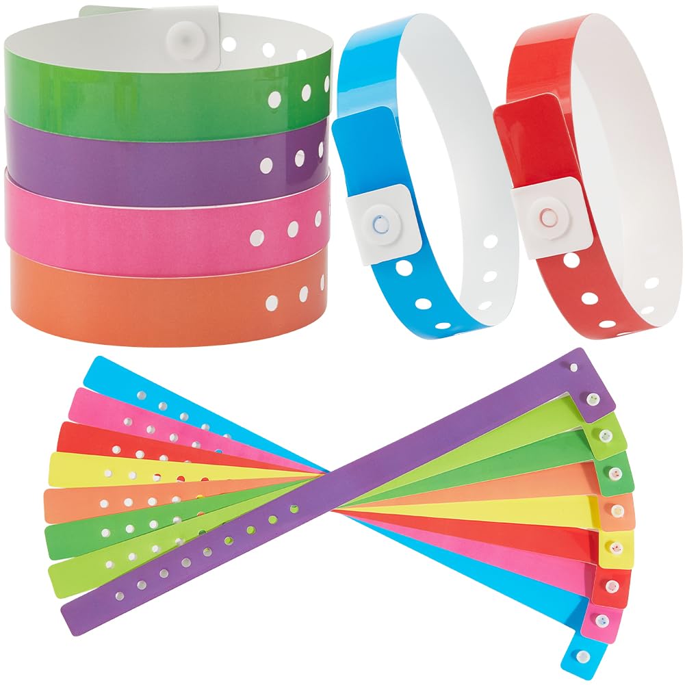 GORGECRAFT 48Pcs Event Wristbands Colored Armbands PVC Plastic Adjustable Lightweight Waterproof Party Concert Neon Wrist Bands Bracelets for Events Club Meeting Security ID Badge Identification
