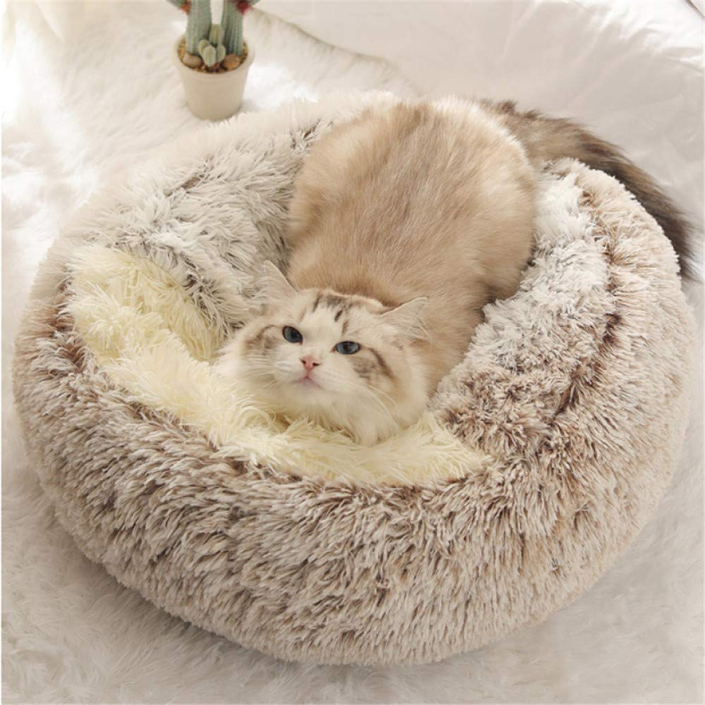 Lit rond pour chat en peluche avec capuche de 50 cm | Coussin lavable