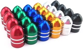 yueton 24pcs Colorful Stripe Bullet Aluminum Bicycle Bike Tire American Style Schrader Valve Caps Dust Covers