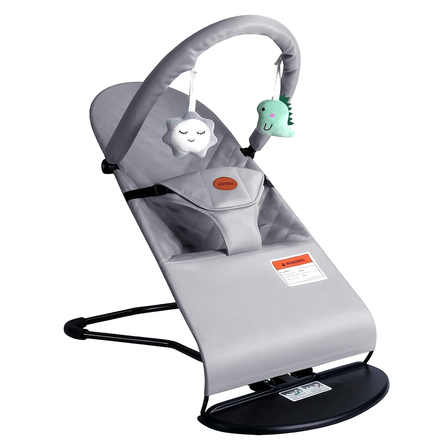 Baby Bouncer Seat for Infants 0-12 Months,AOOTSMILE Baby Rocking Chair with 3 Recline Positions, 3-Point Safety Harness, Washable Soft Cotton Fabric, Lightweight & Foldable Newborn Rocker Lightgrey